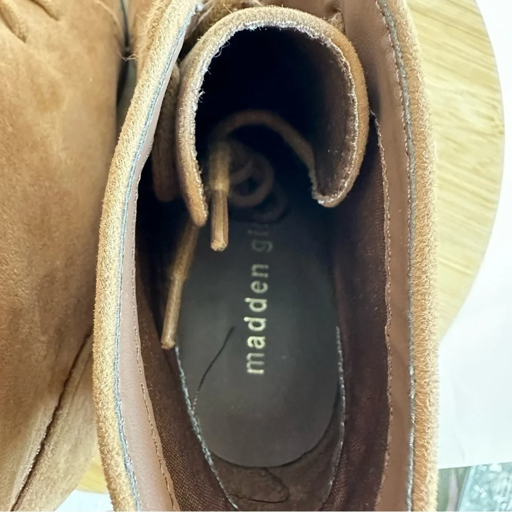 Madden Girl Suede Camel Colored Wedge Booties Sz 9.5